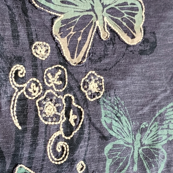 Navy Blue Top with Teal Butterflies Short Sleeve T-Shirt Women's Petite XL - Picture 8 of 10